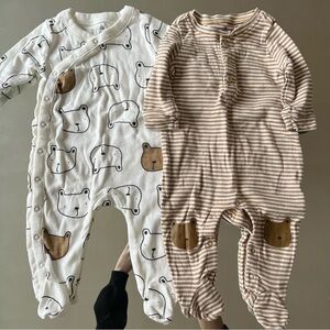 Baby Gap Neutral Baby Brown Teddy Bear Sleep & Play Pajamas